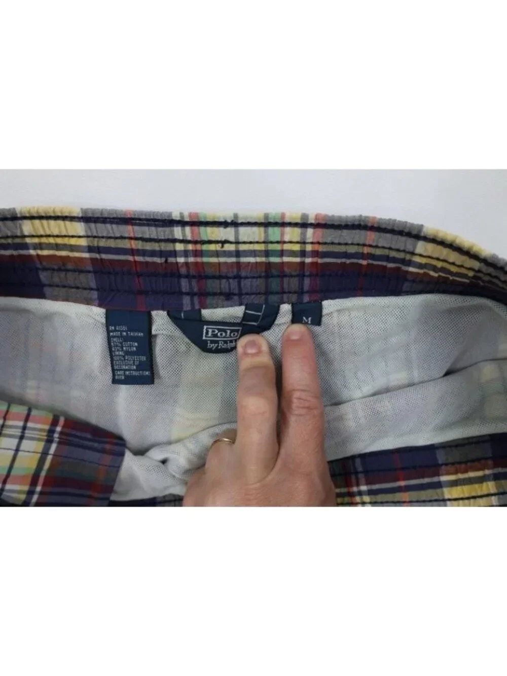 Vtg 90s Ralph Lauren Mens Medium Faded Rainbow Madras Plaid Lined Shorts Swim